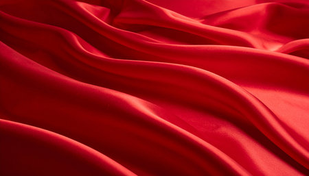 red satin fabric texture background with some smooth folds in it.の素材