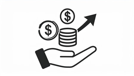 Investment concept. Hand holding coin and dollar sign. Vector illustrationの素材