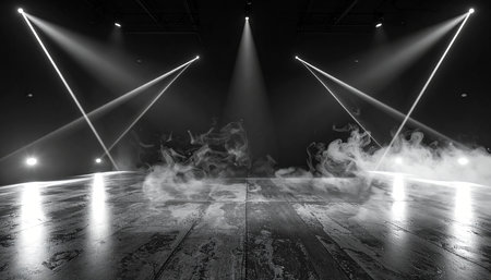 Empty stage with spotlights and smoke on it. 3d renderingの素材