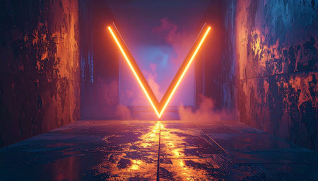 3d rendering of abstract background with neon lights. Futuristic corridorの素材