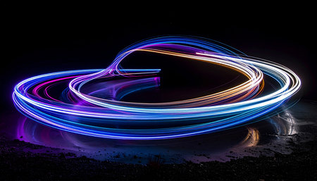 Glow effect. Ribbon glint. Abstract rotational border lines. Power energy. LED glare tape. Luminous shining neon lights cosmic abstract frame. Magic design round whirl. Swirl trail effect.の素材