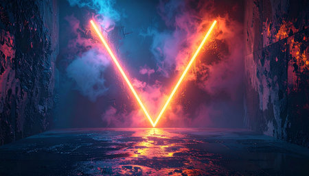 3d rendering of abstract scene with neon lights. Futuristic backgroundの素材