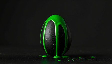 Easter egg with green paint on a black background. 3d illustrationの素材