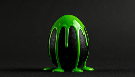Easter egg with green paint on a black background. 3d illustrationの素材