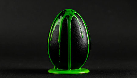 Easter egg with green paint on a black background. 3d illustrationの素材