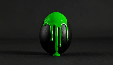 Easter egg with green paint on black background. 3d illustrationの素材