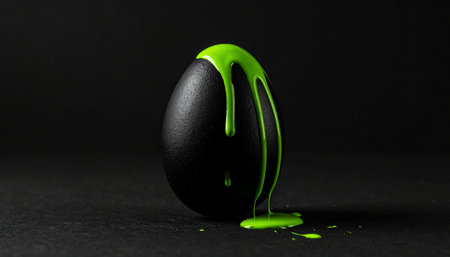Easter egg with green paint on a black background. 3d illustrationの素材