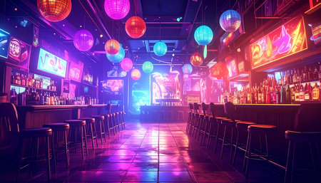 Night club interior. Night club with neon lights. 3d renderingの素材