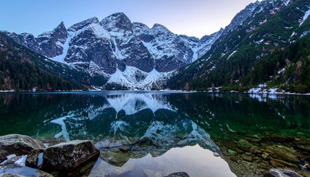 Morskie Oko lake in Dolomites mountains, Italyの素材