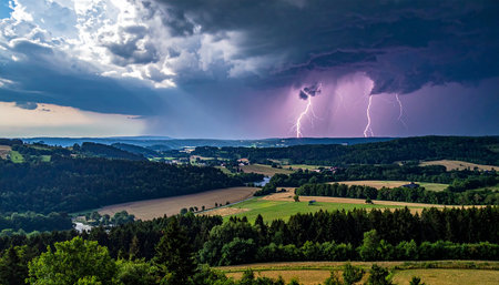 Thunderstorm over the village in the Ukrainian Carpathians, Ukraineの素材