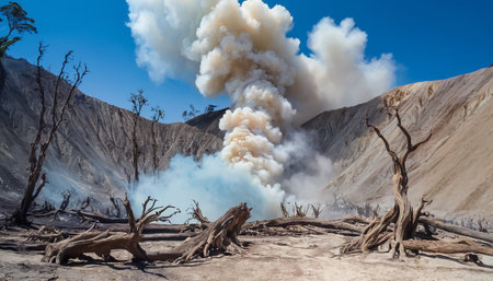 Volcanic eruption of Bromo volcano, Java island, Indonesiaの素材