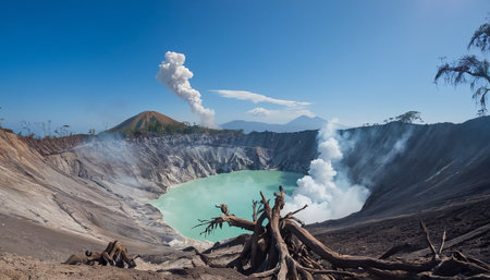 Kawah Ijen Volcano in East Java, Indonesia with blue skyの素材