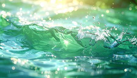 Water splash with bokeh effect. 3d render illustration.の素材