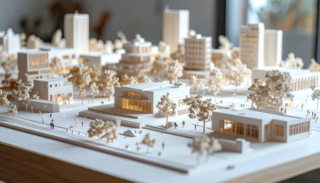 Model of the city on the table. 3d illustration. Miniature city.の素材