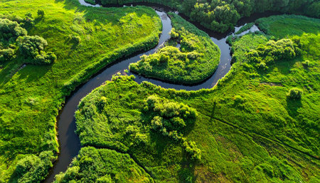 Aerial view of the river Katun in summer, Ukraine.の素材