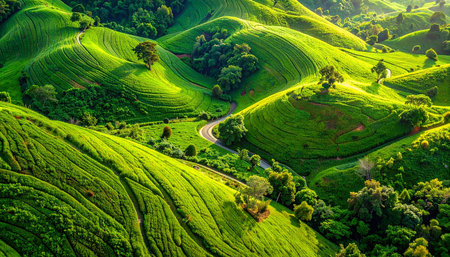 Tea Plantation at Chiang Rai Province, Thailand. Nature Backgroundの素材