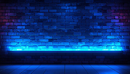Blue neon light brick wall background. Vector illustration. Eps 10.の素材