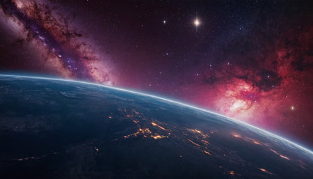 View of the planet Earth from space showing the beauty of space exploration.の素材