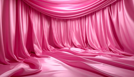 3d rendering of a pink satin curtain with some folds in itの素材