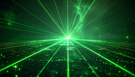 abstract background with green light rays and rays. 3d renderingの素材