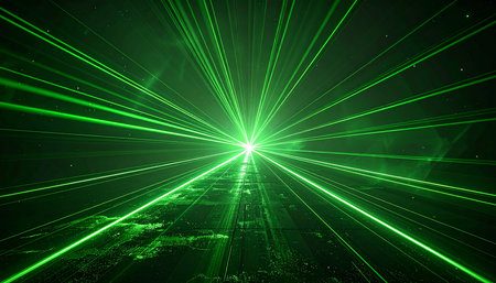 abstract green technology background with glowing lines and bokeh effectの素材