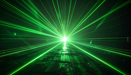 3D futuristic background with neon lights and laser beams. 3D renderingの素材