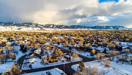 Aerial view of small town in Utah during winter, USA.の素材