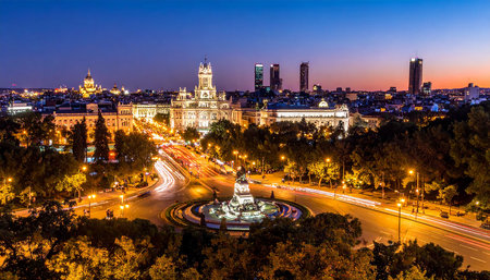 View of the city of Madrid at dusk. Spain. Europe.の素材
