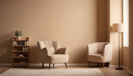 interior with armchair and bookshelf. 3d illustrationの素材