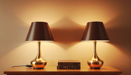 Table lamp and book on brown wall background. 3D rendering.の素材