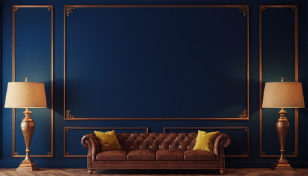 Luxury sofa in classic interior with blue wall. 3d renderの素材