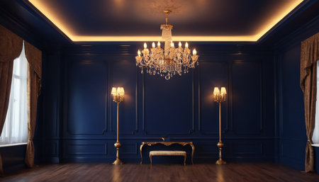 Classic interior with blue walls and classic furniture. 3d render.の素材