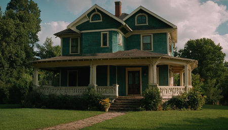 Beautiful old house in the park on a sunny summer day.の素材