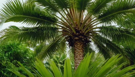 Coconut palm tree with green leaves in the tropics.の素材