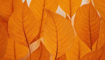 Close up of orange leaves on white background. Autumn season concept.の素材