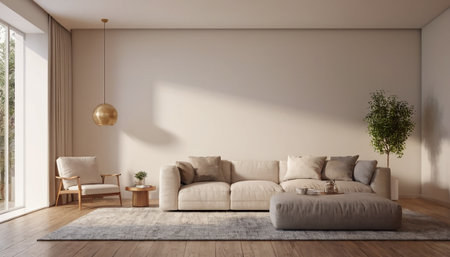 Interior of living room with white sofa and armchairs 3D renderingの素材