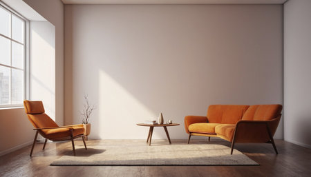 interior with orange armchairs and coffee table. 3d renderingの素材
