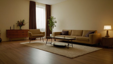Interior of a living room with a sofa and a coffee tableの素材