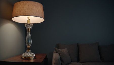 Vintage lamp on a table in a modern living room interior.の素材