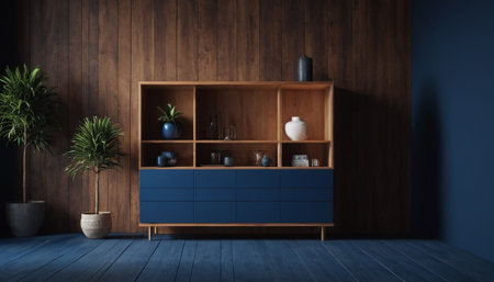 Interior of modern living room with wooden wall, 3d renderの素材