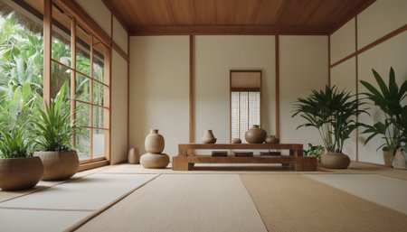 Japanese style living room with japanese style. 3d renderingの素材
