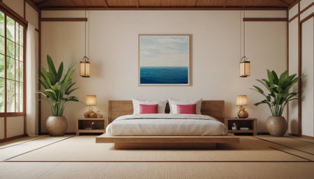 Interior of the Japanese style bedroom. 3d rendering, 3d illustrationの素材