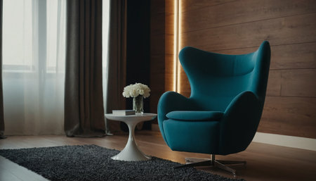 Interior of modern living room with blue armchair and coffee tableの素材