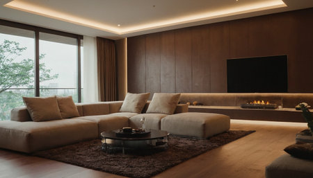 Interior of modern living room, living room with sofa and tvの素材