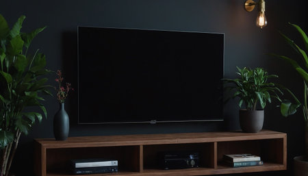 TV on the bookshelf in the living room. 3d renderingの素材