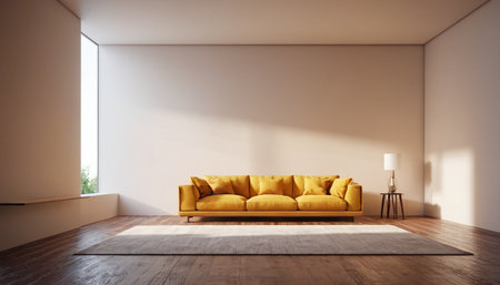 Interior of modern living room with yellow sofa and white walls. 3d renderingの素材