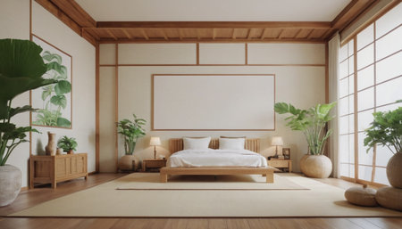Interior of japanese style bedroom. 3d rendering.の素材