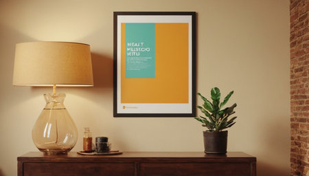 Interior of living room with picture frame mockup. 3D renderingの素材