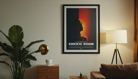 Modern interior design of living room with mock up poster frame, sofa, lamp and plantsの素材