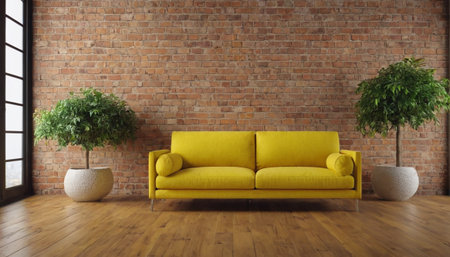 interior with yellow sofa. 3d render illustration mock up designの素材